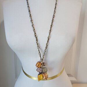 Vintage 80's 90's Acrylic Colored Bead Cluster Pewter Twisted 30" Chain Necklace